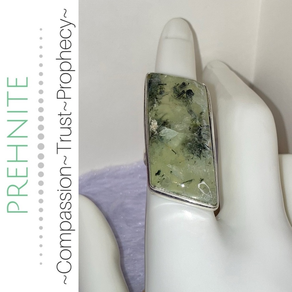 Prehnite Sterling Silver Rectangular Statement Ring in Light Green